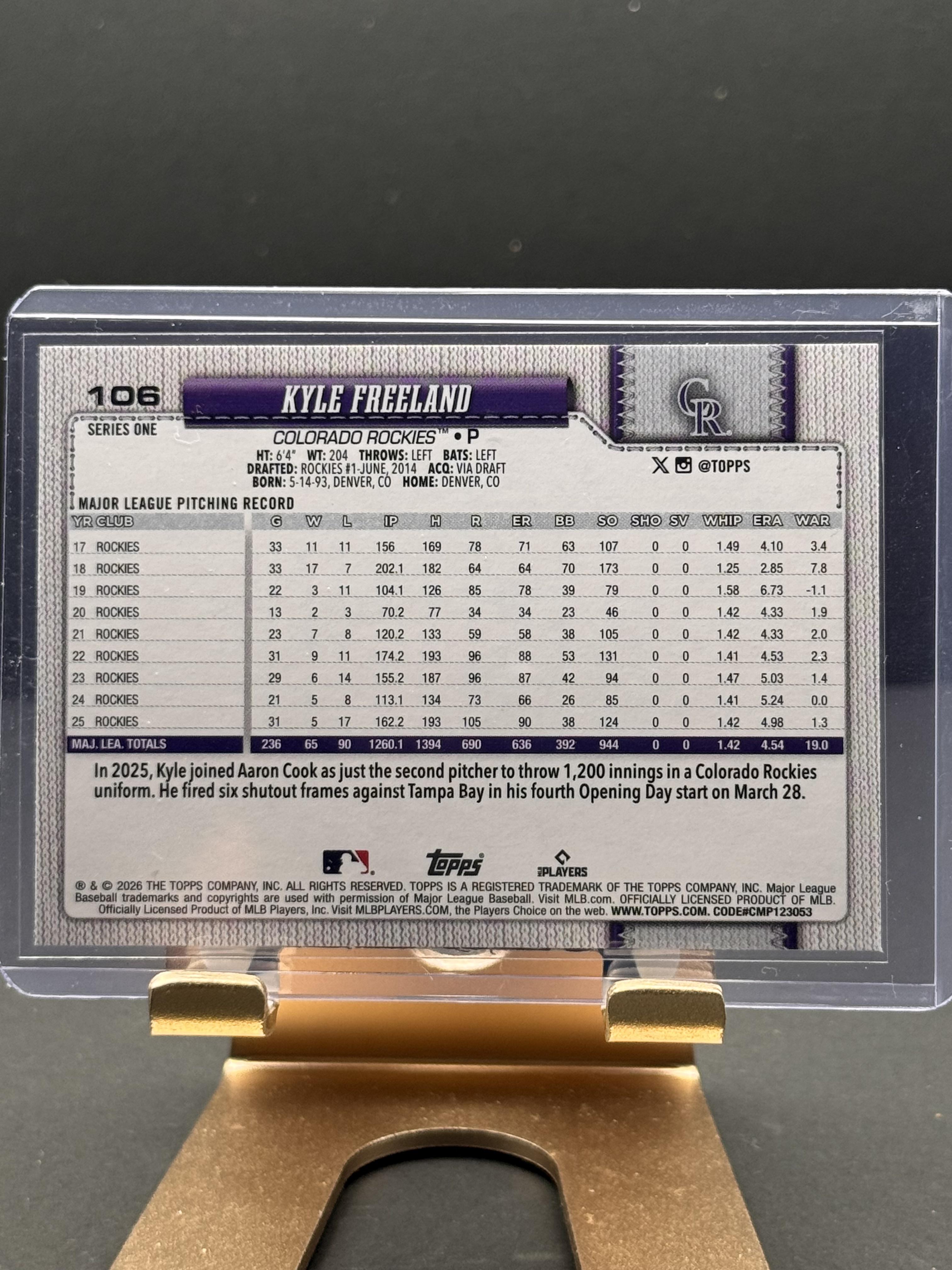 2026 Topps #106 Kyle Freeland Rainbow Foil