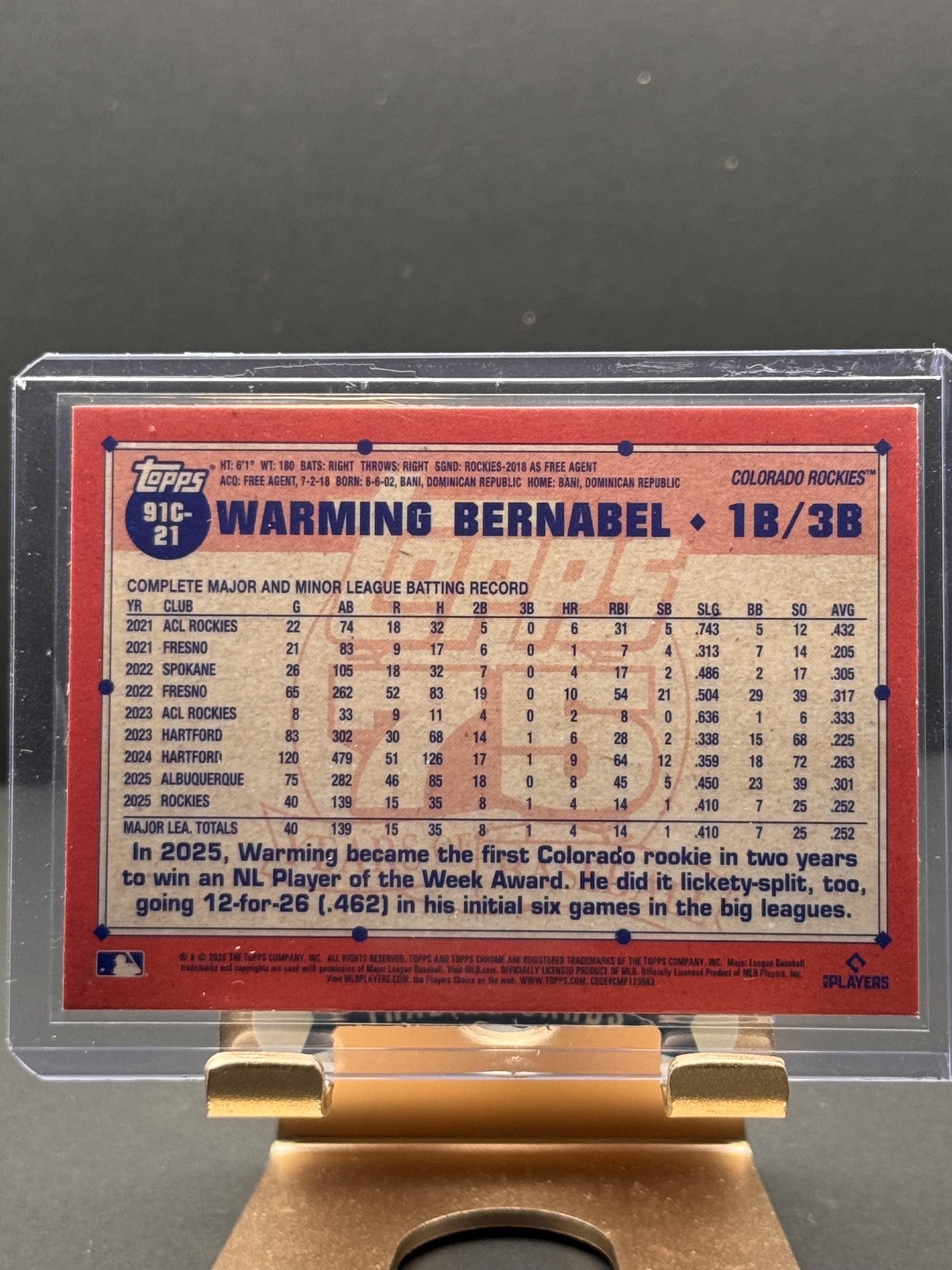 2026 Topps Warming Bernabel 1991 Topps Baseball Chrome