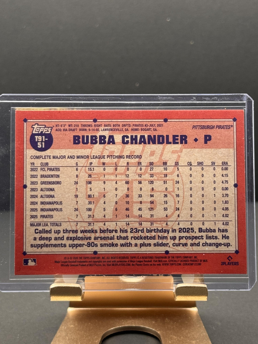 2026 Topps #T91-51 Bubba Chandler 1991 Topps Baseball 35th Anniversary Pink