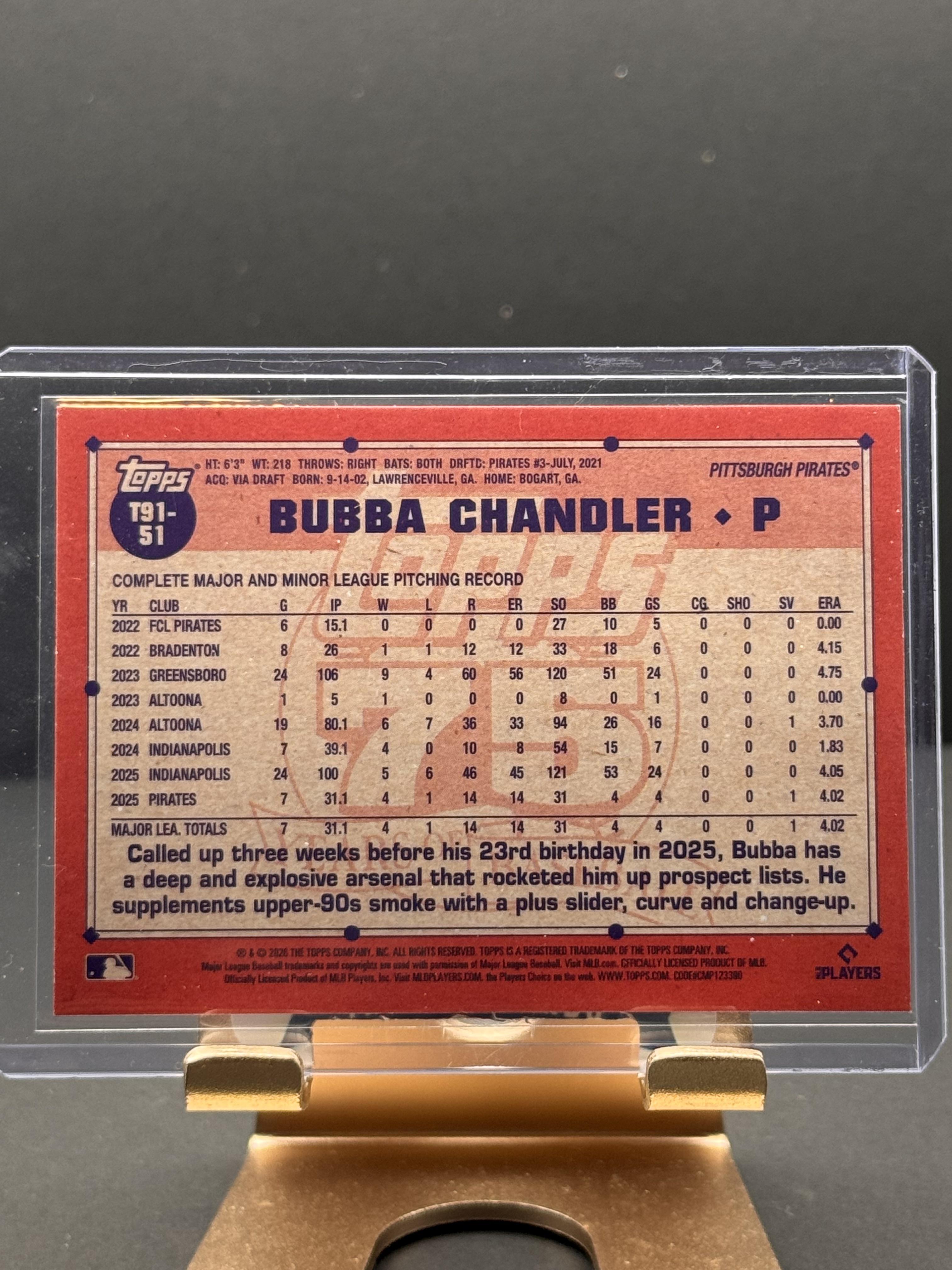 2026 Topps #T91-51 Bubba Chandler 1991 Topps Baseball 35th Anniversary Pink