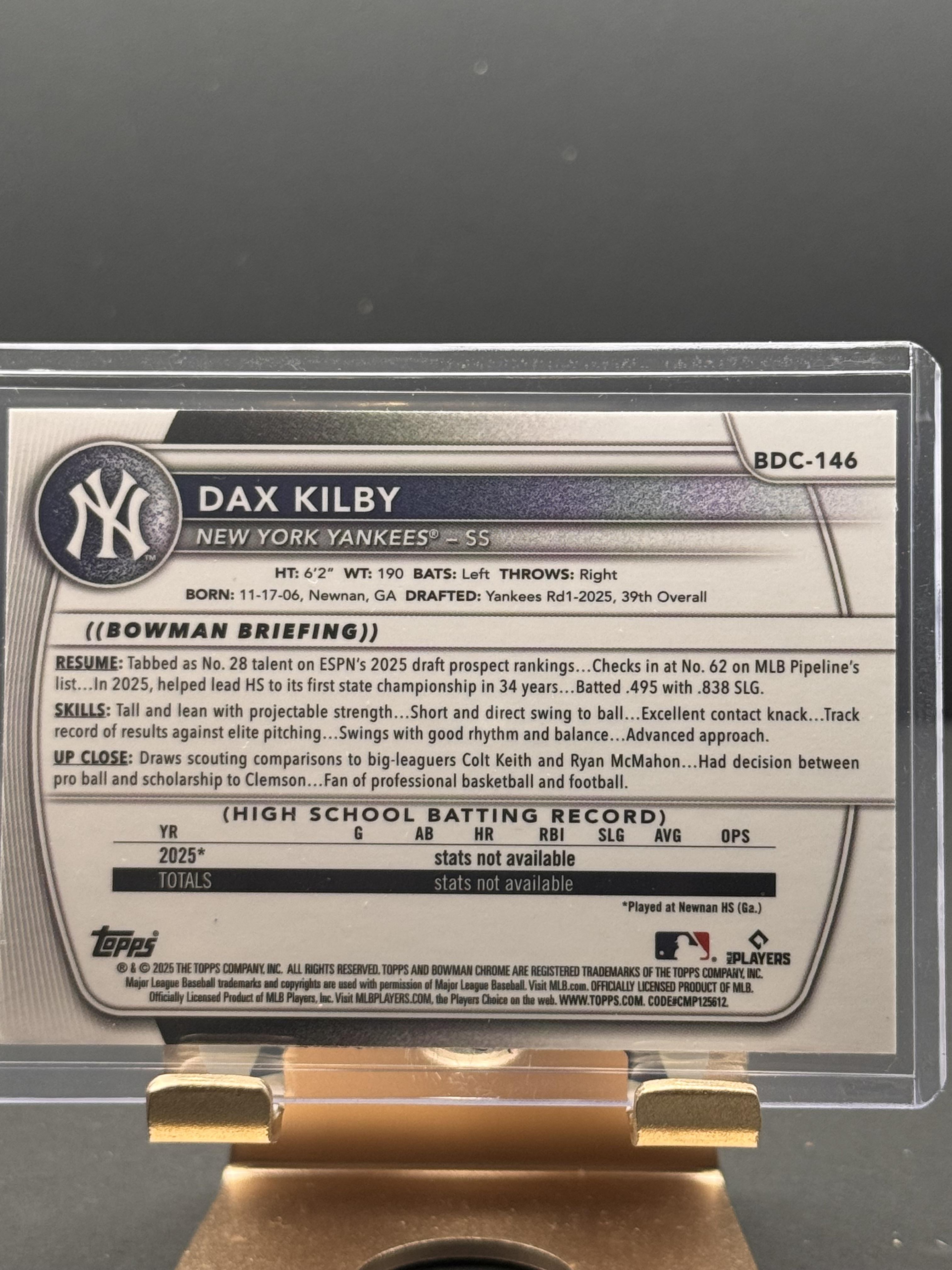 2025 Bowman Draft #BDC-146 Dax Kilby Chrome
