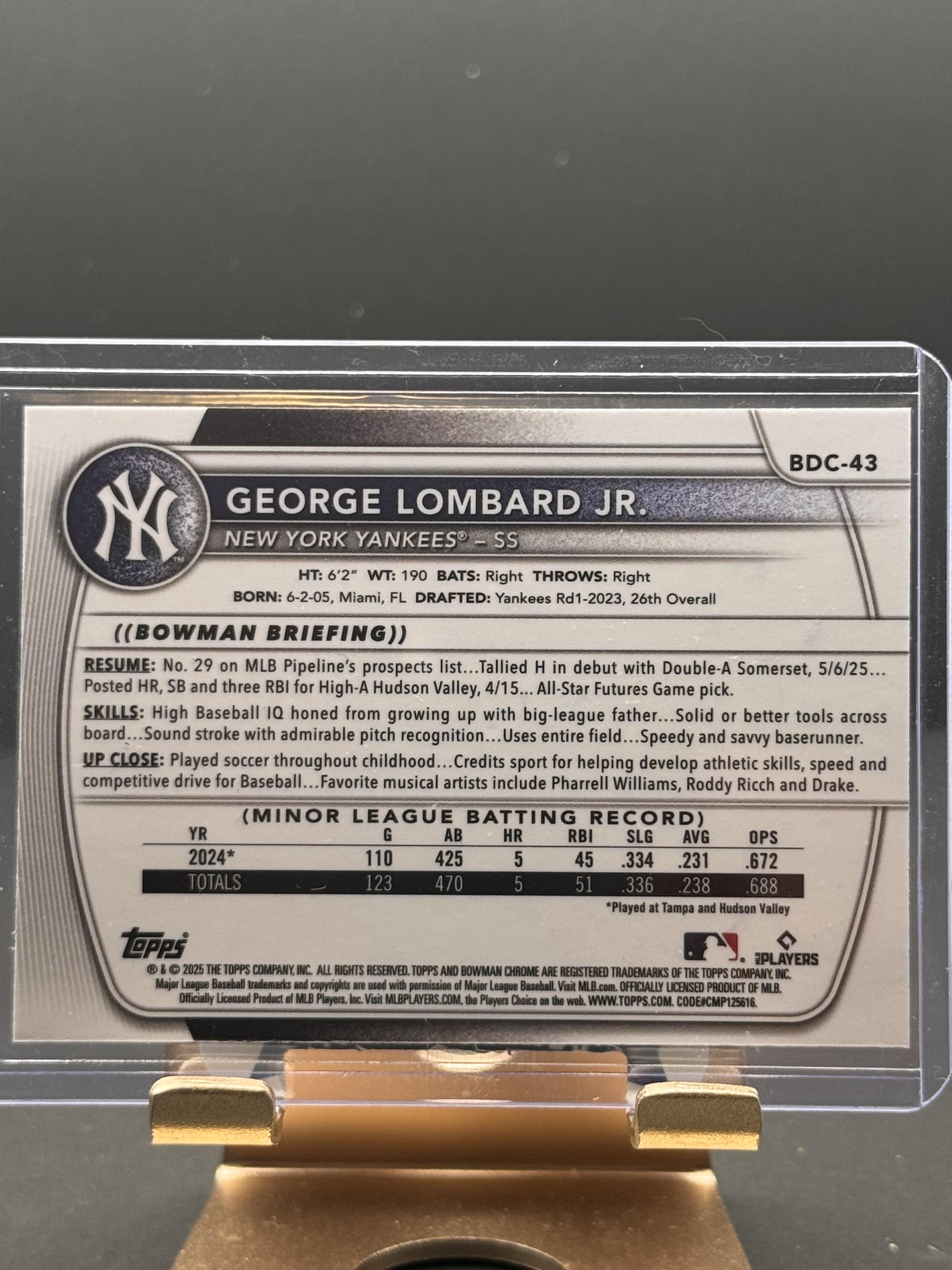 2025 Bowman Draft #BDC-43 George Lombard Jr. Chrome Mojo Refractor