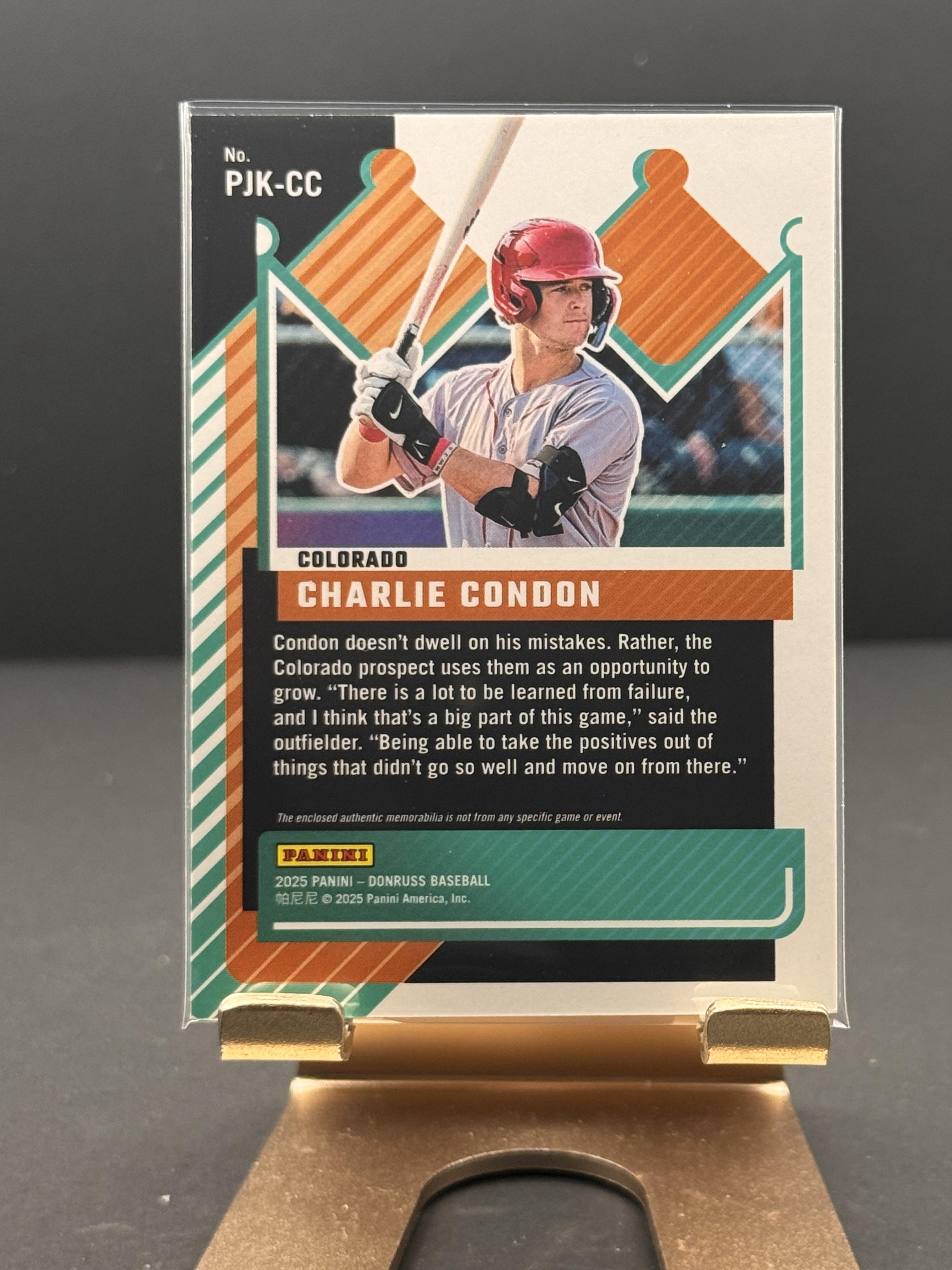 2025 Donruss #PJK-CC Charlie Condon Prospect Jersey Kings Orange Ice